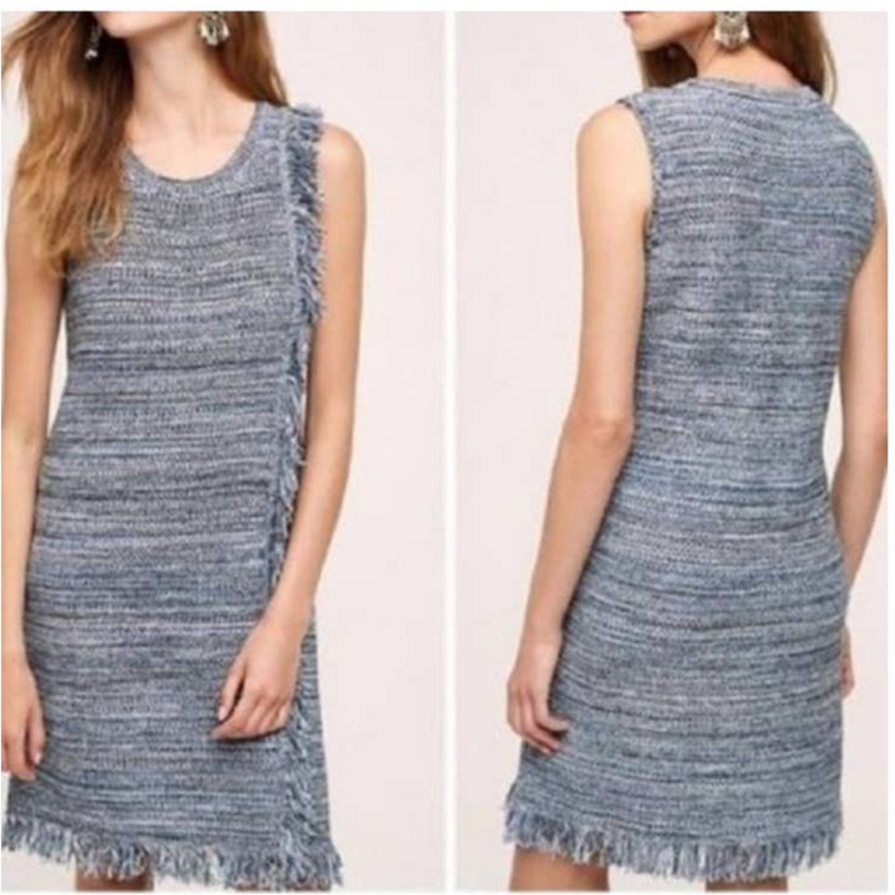 Anthropologie Holding Horses Womens Cotton Knit Fringe Sweater Dress Blue Medium